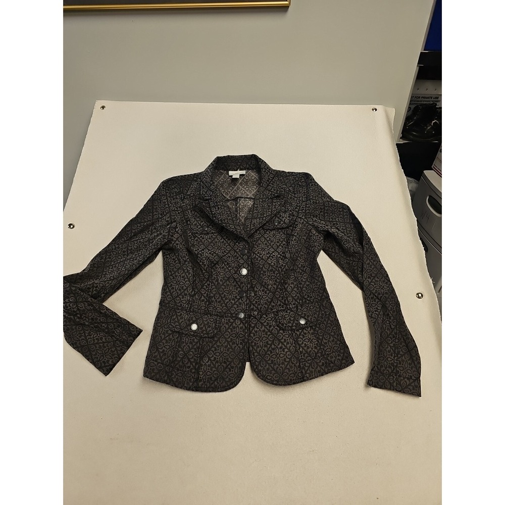 Ann‎ Taylor LOFT Women Size 4 Gray Embroidered Floral Long Sleeve Jacket Button